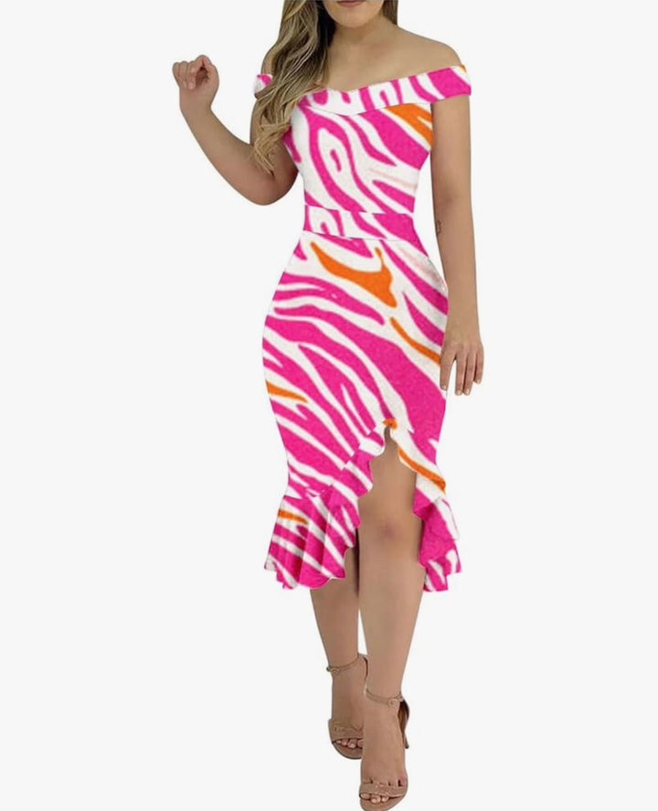 Dame Off-Shoulder Volants Midi Kjole Stilla