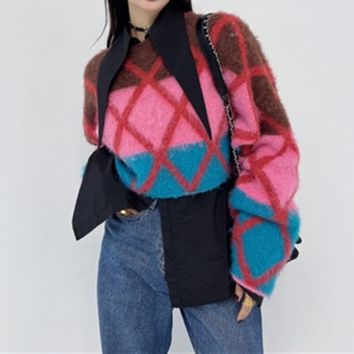 Femme Kunstnerisk Mønstret Cropped Pullover Stilla