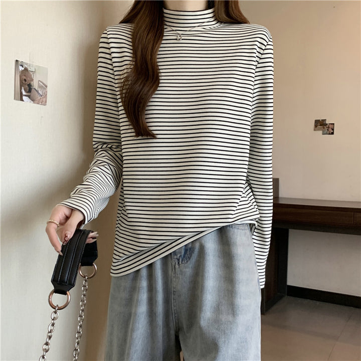 Femme Stribet Mock Neck Langærmet Top Stilla