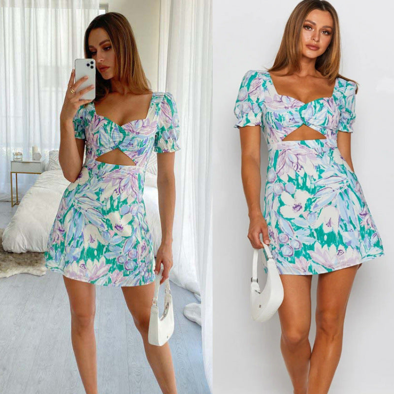 Dame Floral Print Cut-Out Mini Kjole Stilla