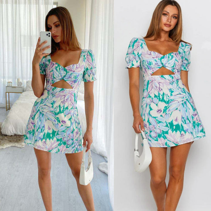 Dame Floral Print Cut-Out Mini Kjole Stilla