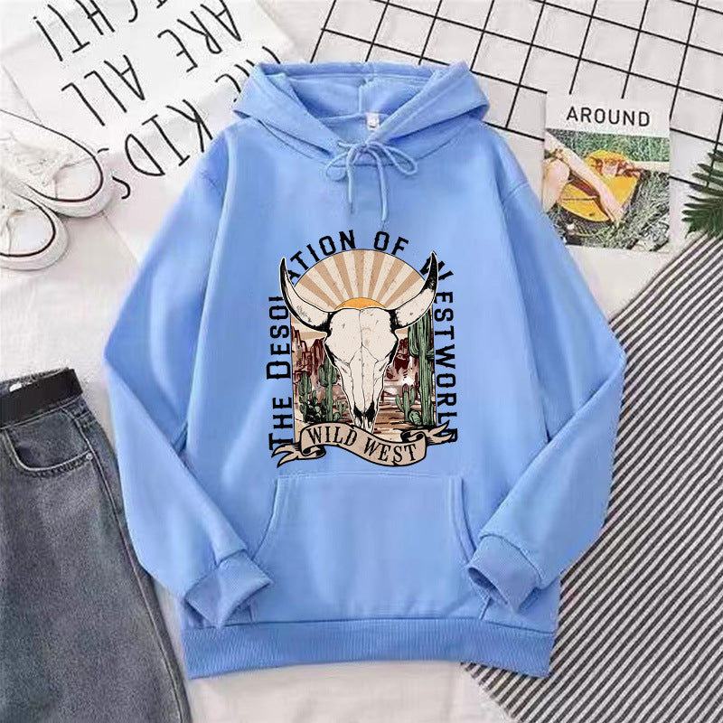 Dame hoodie med nostalgisk Wild West design Skovae