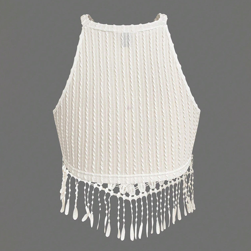 Dame trendy haltertop med kunstneriske frynser Stilla