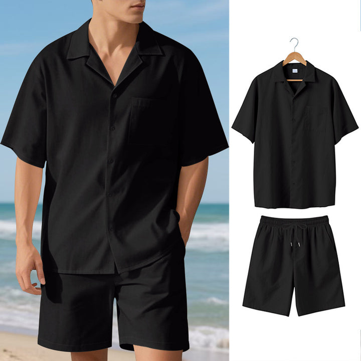 Herren elegant kortærmet ferieoutfit bestående af skjorte og shorts Stilla