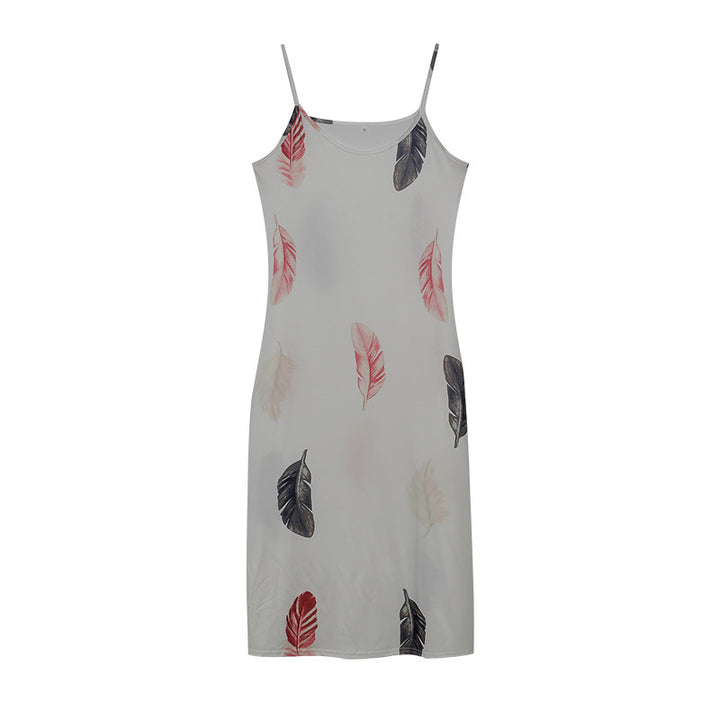 Dame Casual Slip Kjole med Bladtryk-Design Stilla