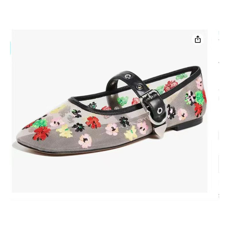Dame floral dekorerede ballerinaer med justerbar rem Stilla