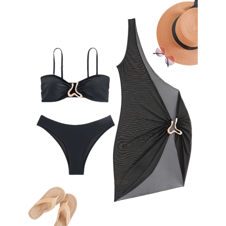 Dame triangel-bikini med innovativ indpakningsskæring og matchende strandkåbe Skovae
