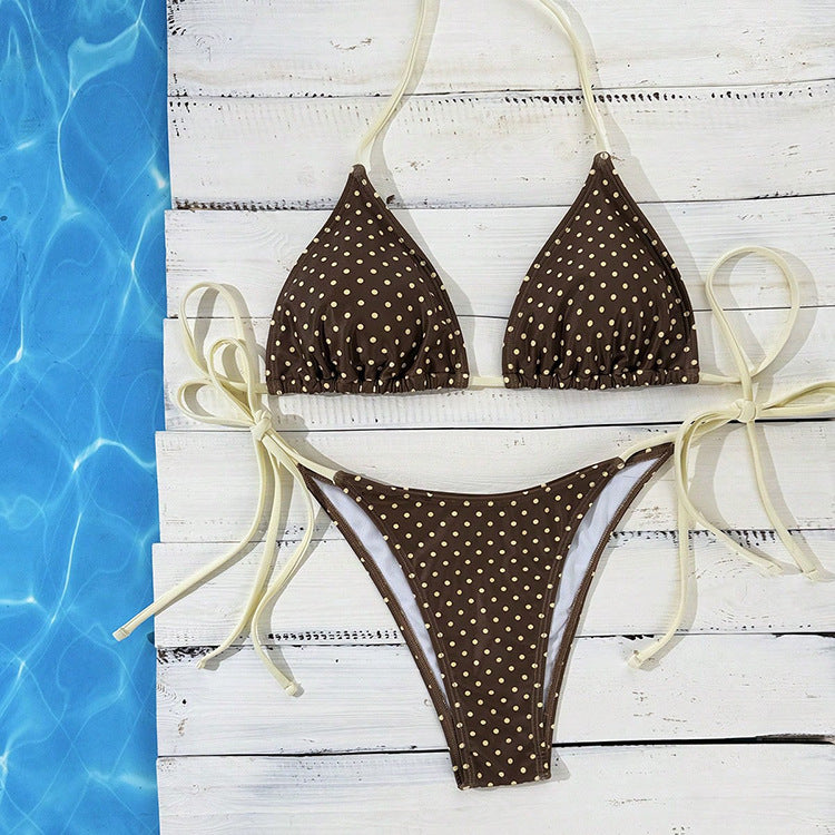 Dame triangle bikini med legende prikmønster og justerbar talje Skovae