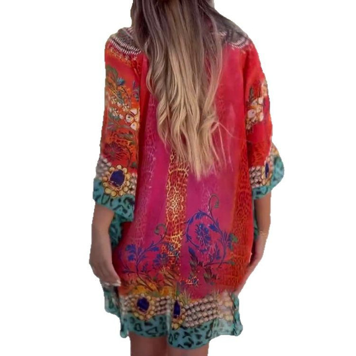 Dame Kaftan Kjole med blomster mønster og bredskårne ærmer Stilla