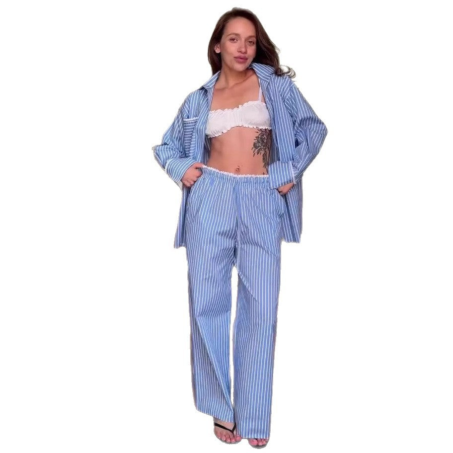 Dame pyjamasæt med stribemønster og løs pasform Stilla