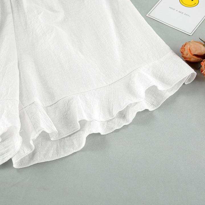Dame sæt bestående af elegant bluse med ruffleshorts Stilla