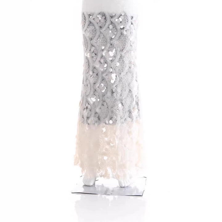 Dame maxikjole med unikt volantdesign og transparent spids Skovae