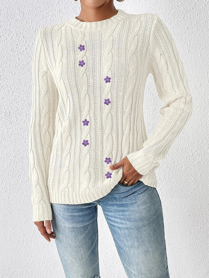 Damer Stor strikpullover med dekorative blomsterapplikationer Stilla