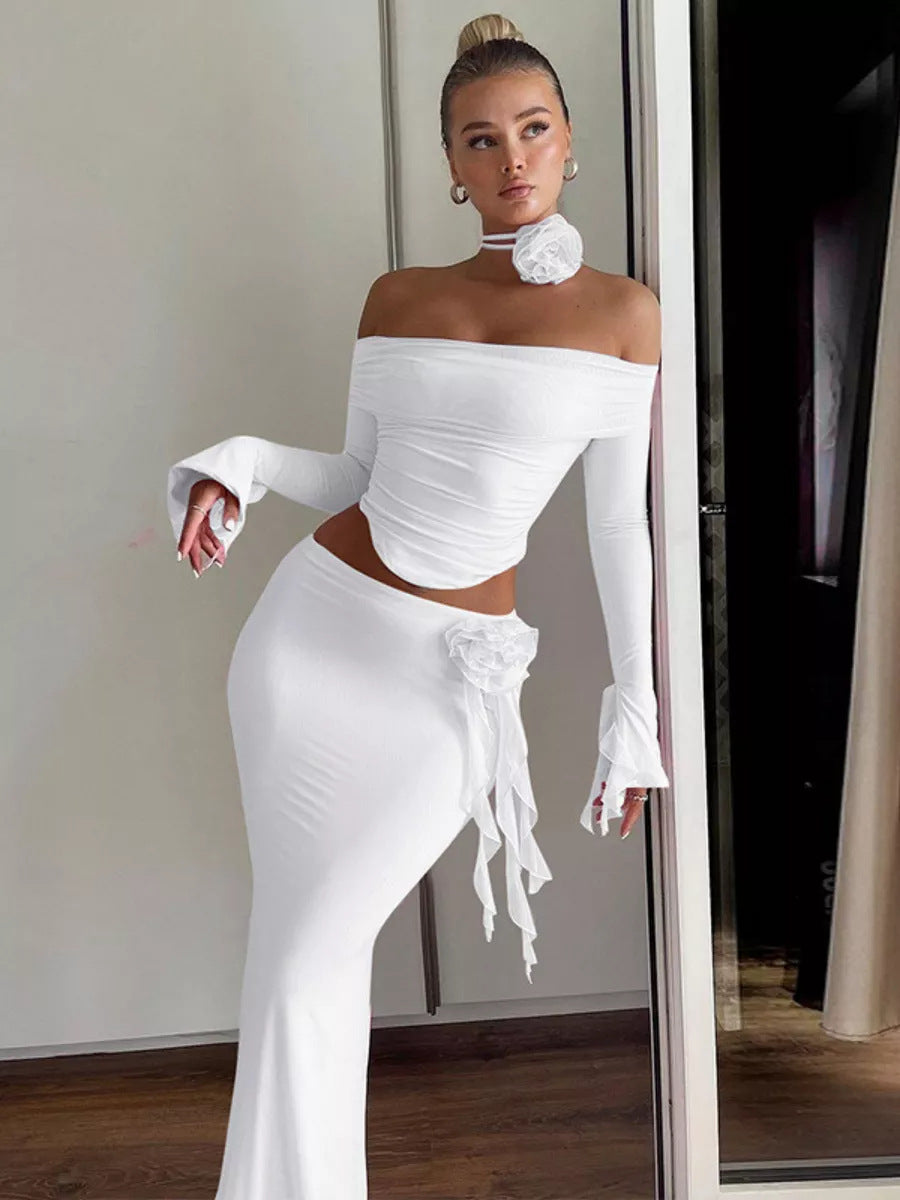 Dame Elegant Off-Shoulder Sæt med dekorerede ærmer og feminint detalje Stilla