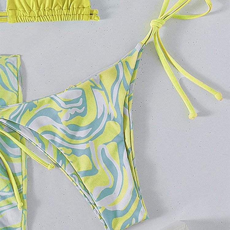 Dame bikini med justerbare stropper og gennemsigtig indpakningsnederdel Skovae