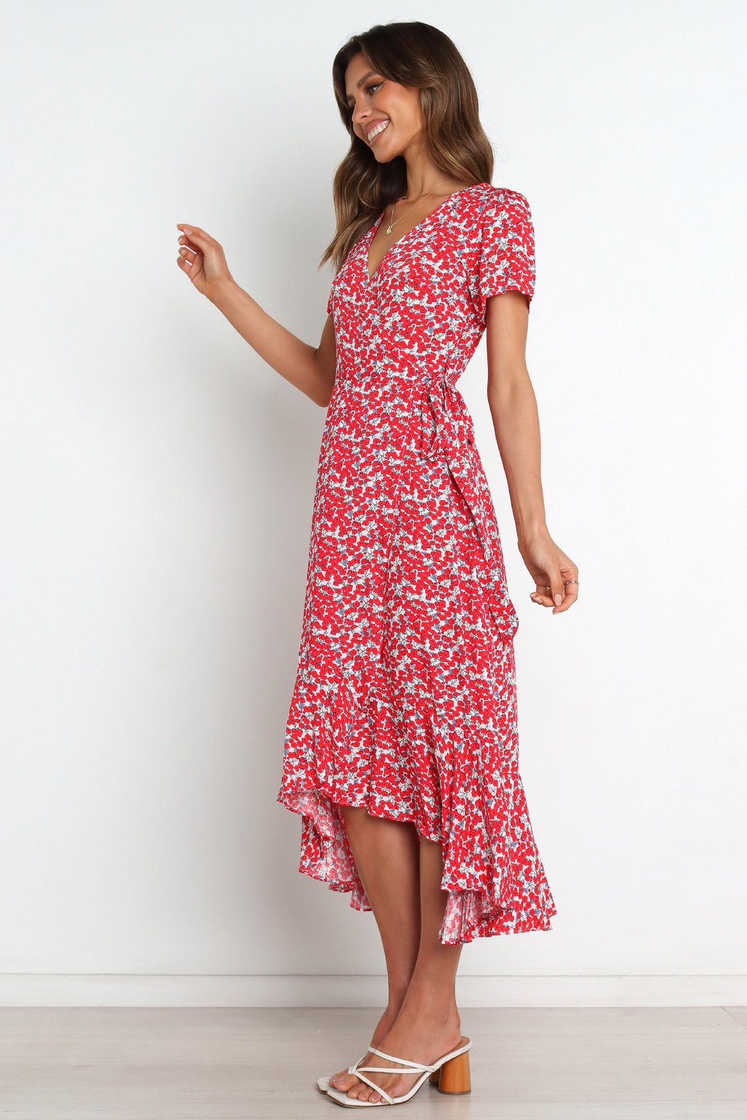 Dame Wrap Midi Kjole med blomstertryk Stilla