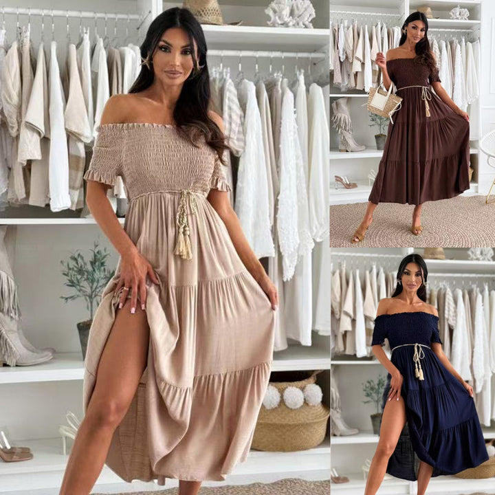Dame Off-Shoulder Maxikjole med rynket overdel Stilla