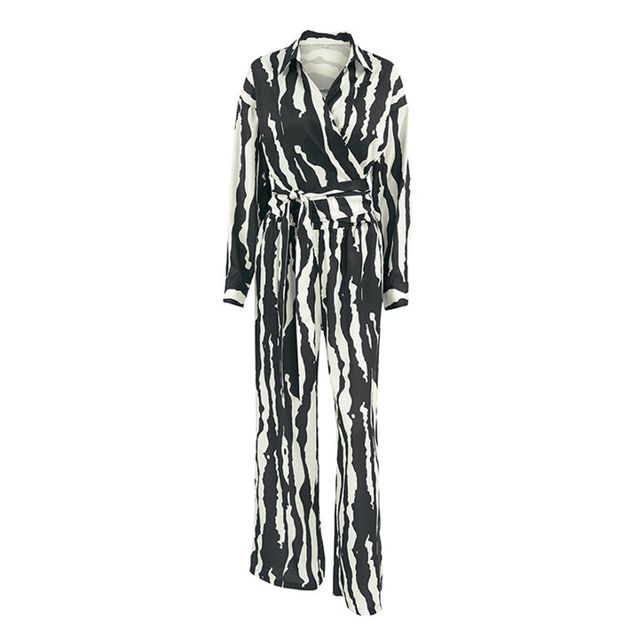 Dame elegant jumpsuit med asymmetrisk krave og sidelænbånd Stilla