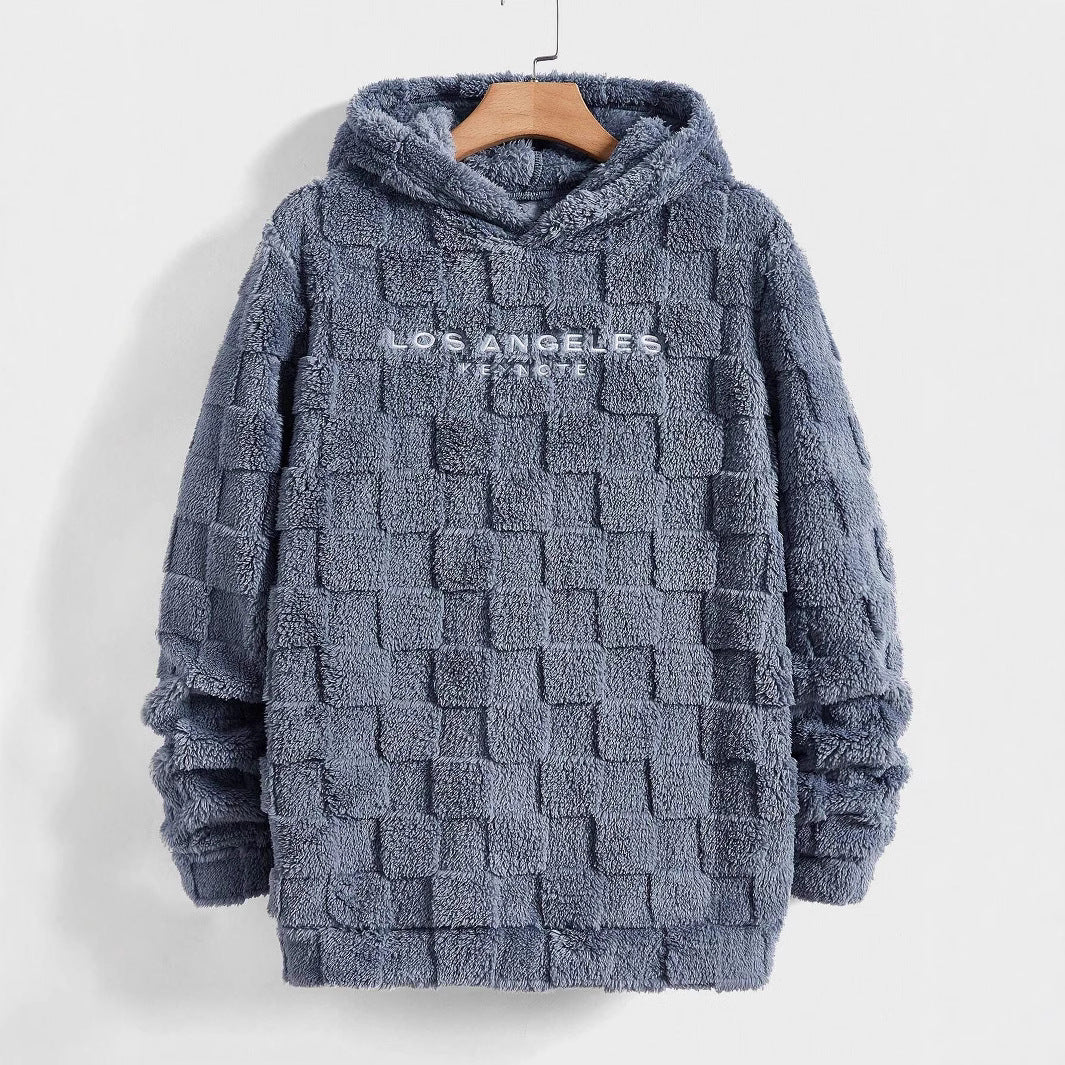 Dame hyggelig hætte sweatshirt med ternet mønster og moderne skrift Stilla