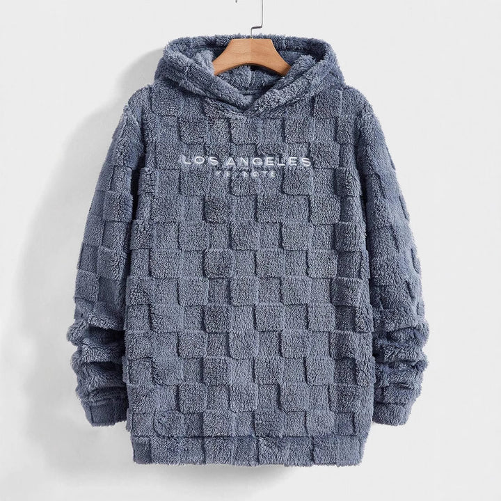 Dame hyggelig hætte sweatshirt med ternet mønster og moderne skrift Stilla