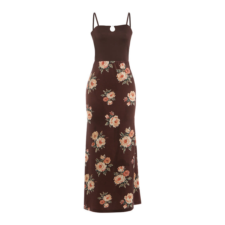 Damen Maxi-Kleid mit modischem Blumenmuster und schmalen Spaghettiträgern Skovae