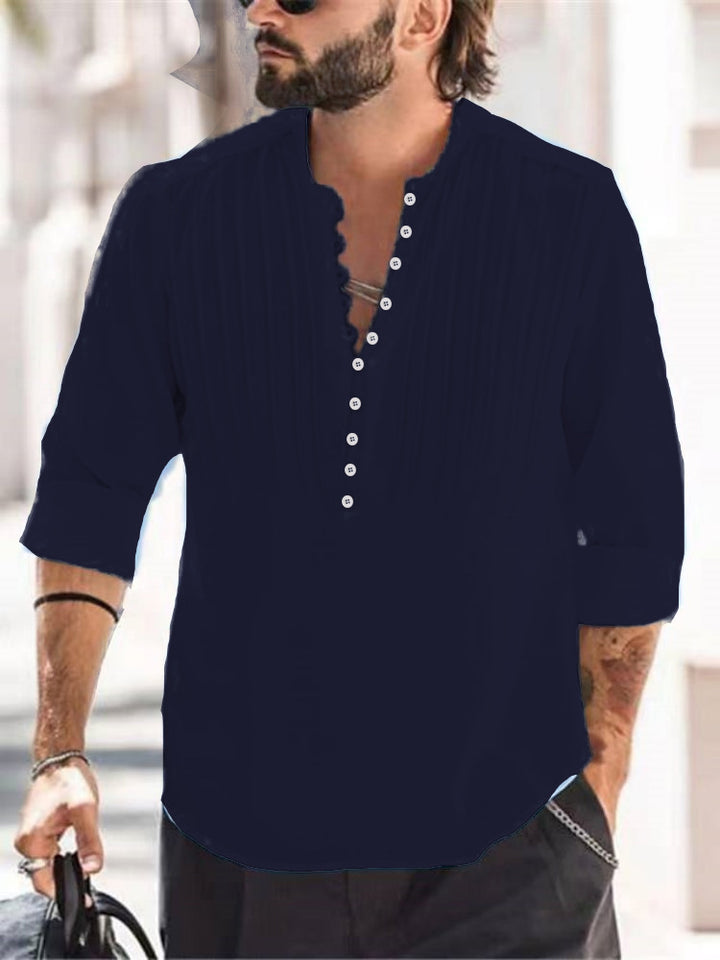 Herrer Elegant Button-Down Plisseret Skjorte Stilla