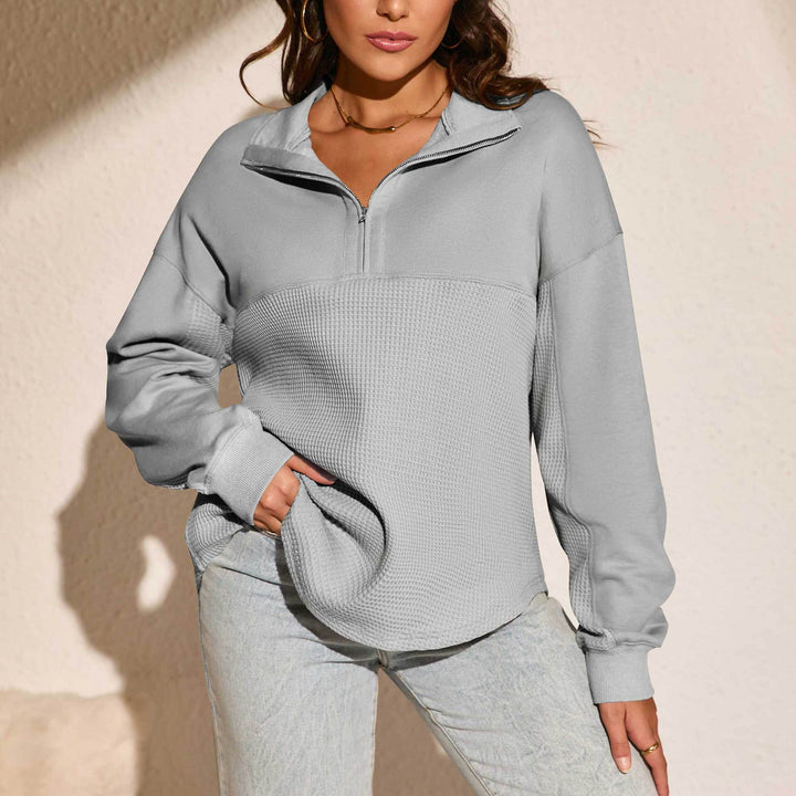 Dame sporty sweatshirt med moderne lynlås og struktureret overflade Stilla