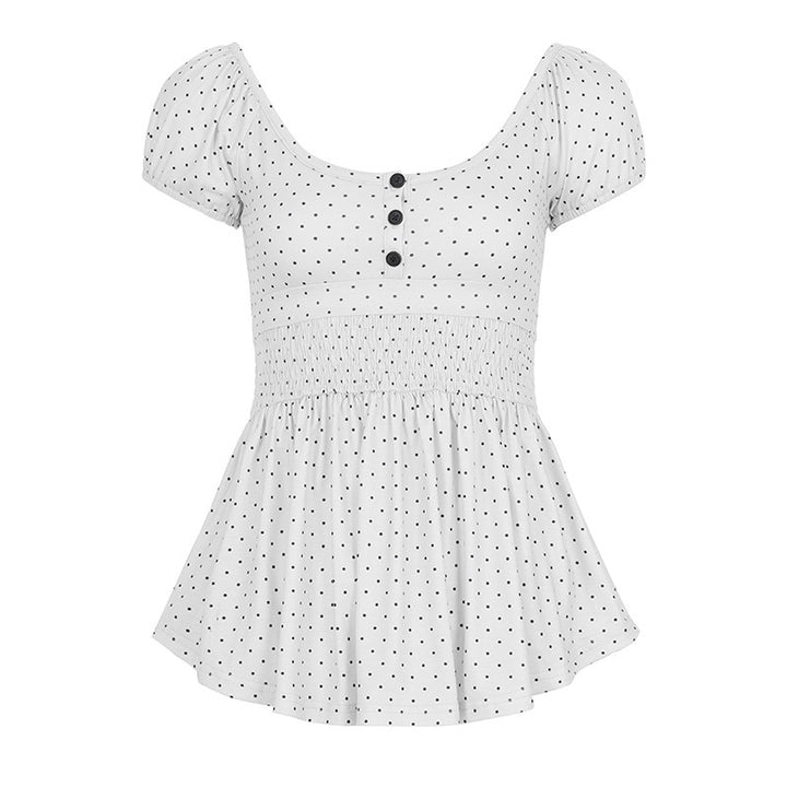 Dame Legende Polka Dots Top med Rynker og Knaplukning Skovae