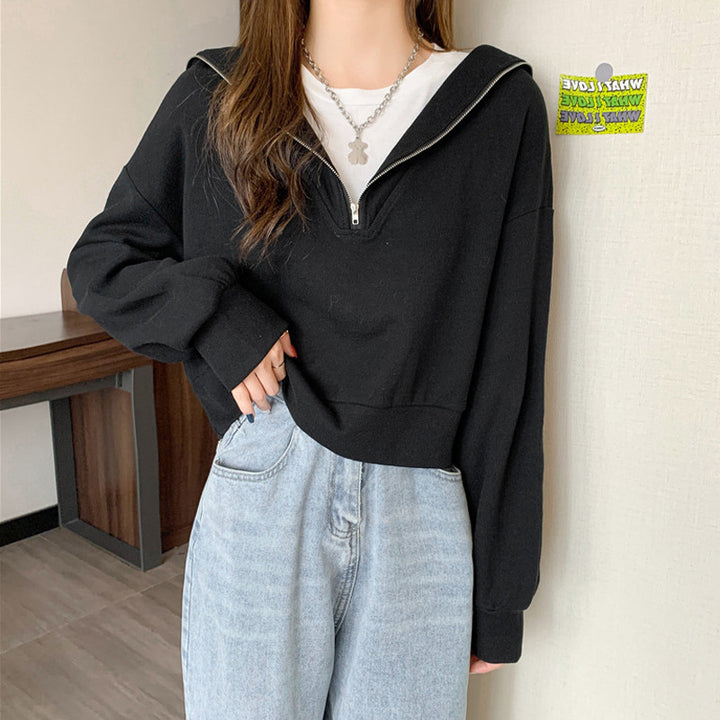 Femme Cropped Halv-Zip Fleece Sweatshirt Stilla