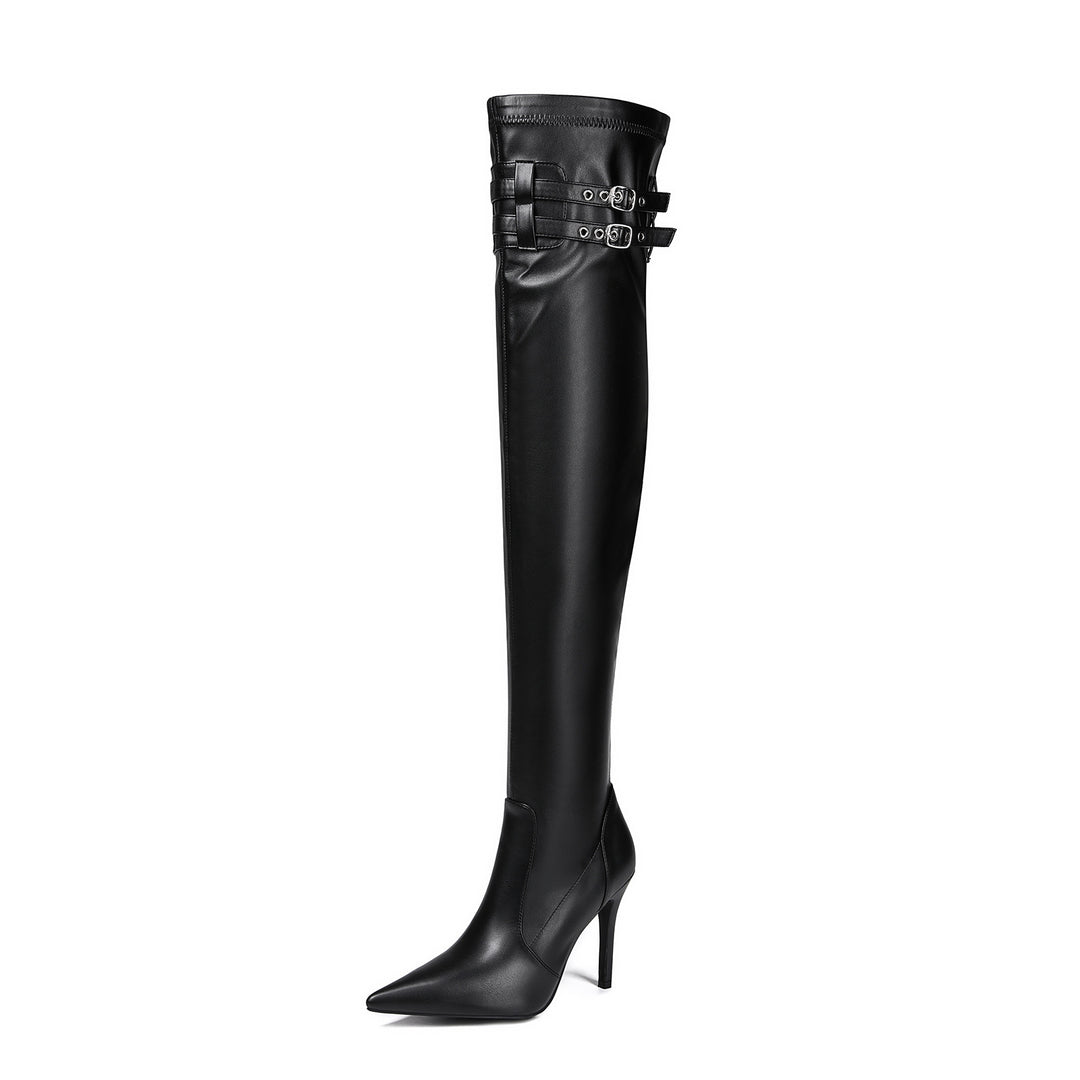 Dame Over-the-Knee Stiletto Høje Støvler med Dekorative Remme Stilla