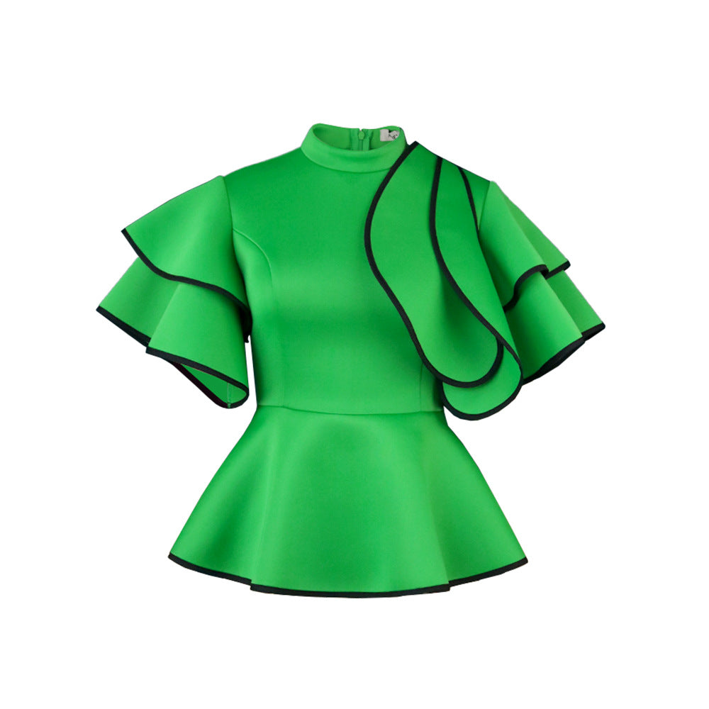 Dame Peplum-top med eksklusive flæser og asymmetrisk snit Skovae