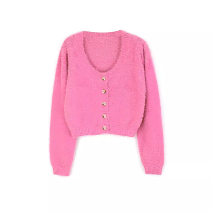 Dame cropped strikpullover med dekorative knapper og blødt materiale Stilla
