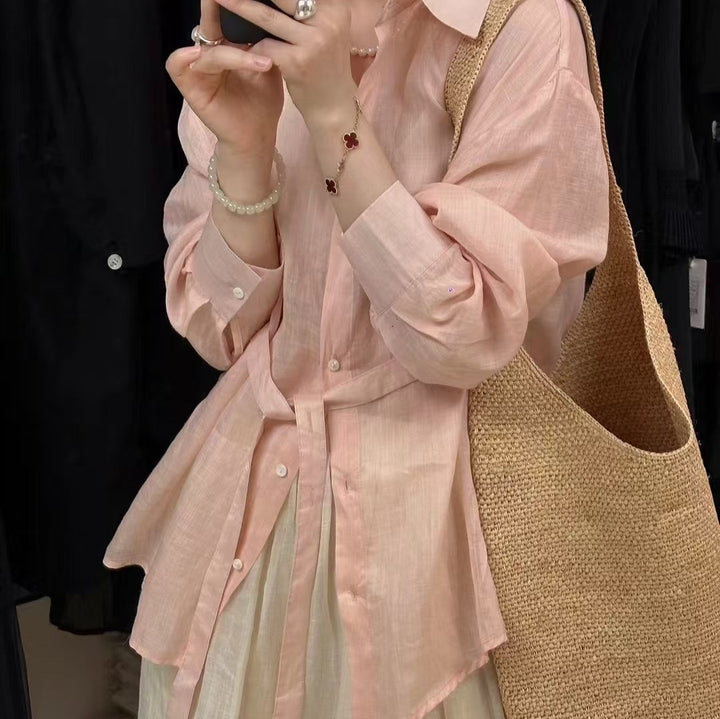 Femme Elegant Lagdeling Linned Kjole Stilla