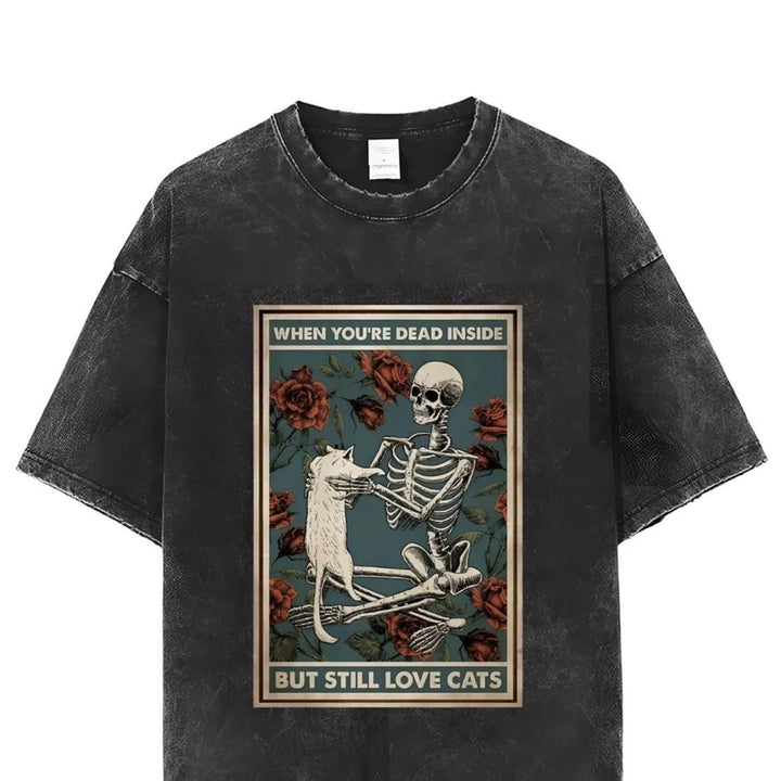 Dame T-shirt med kreativt skeletdesign og legende dyremotiv Stilla