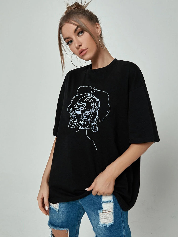 Dame Oversized T-shirt med moderne Minimalart-motiv Stilla