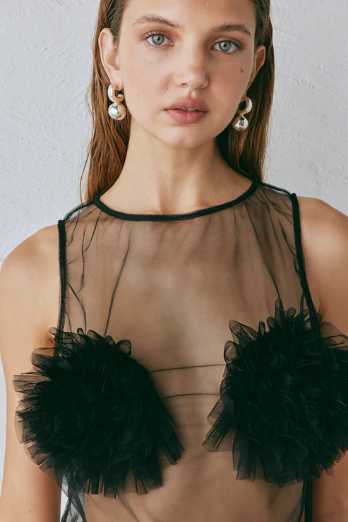 Women's Transparent Blouse with Voluminous Ruffles Skovae