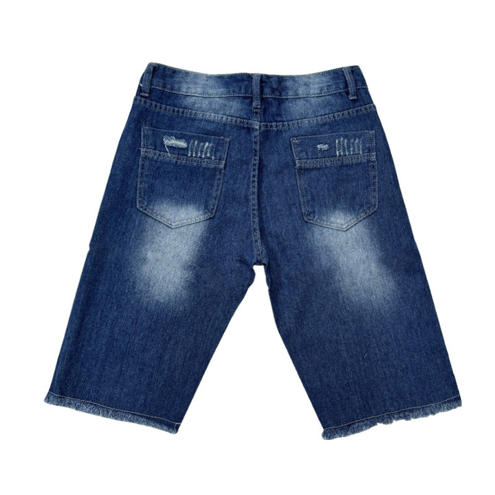 Herren ødelagte denim-shorts med uregelmæssig kant og fashionable hul-detaljer Skovae