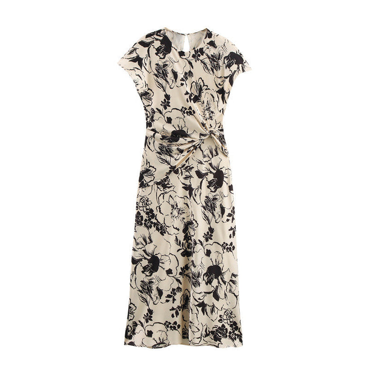 Stilla | Elegant Print Satin Tekstur Kjole