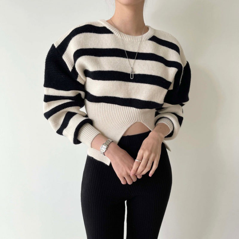 Femme Stilfuld Cut-Out Stribet Pullover Stilla