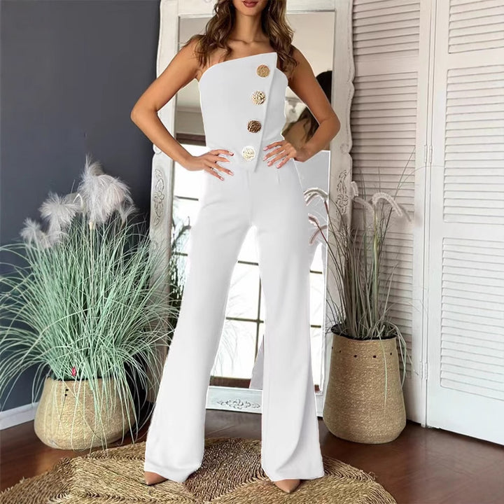 Dame overalls med asymmetrisk snit og dekorative knapper Stilla