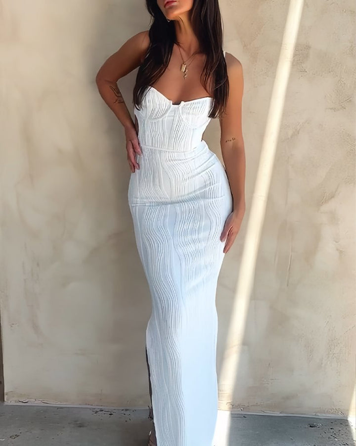 Dame Elegant Sommer Maxi Kjole med Blomsterdesign og Tætsiddende Pasform