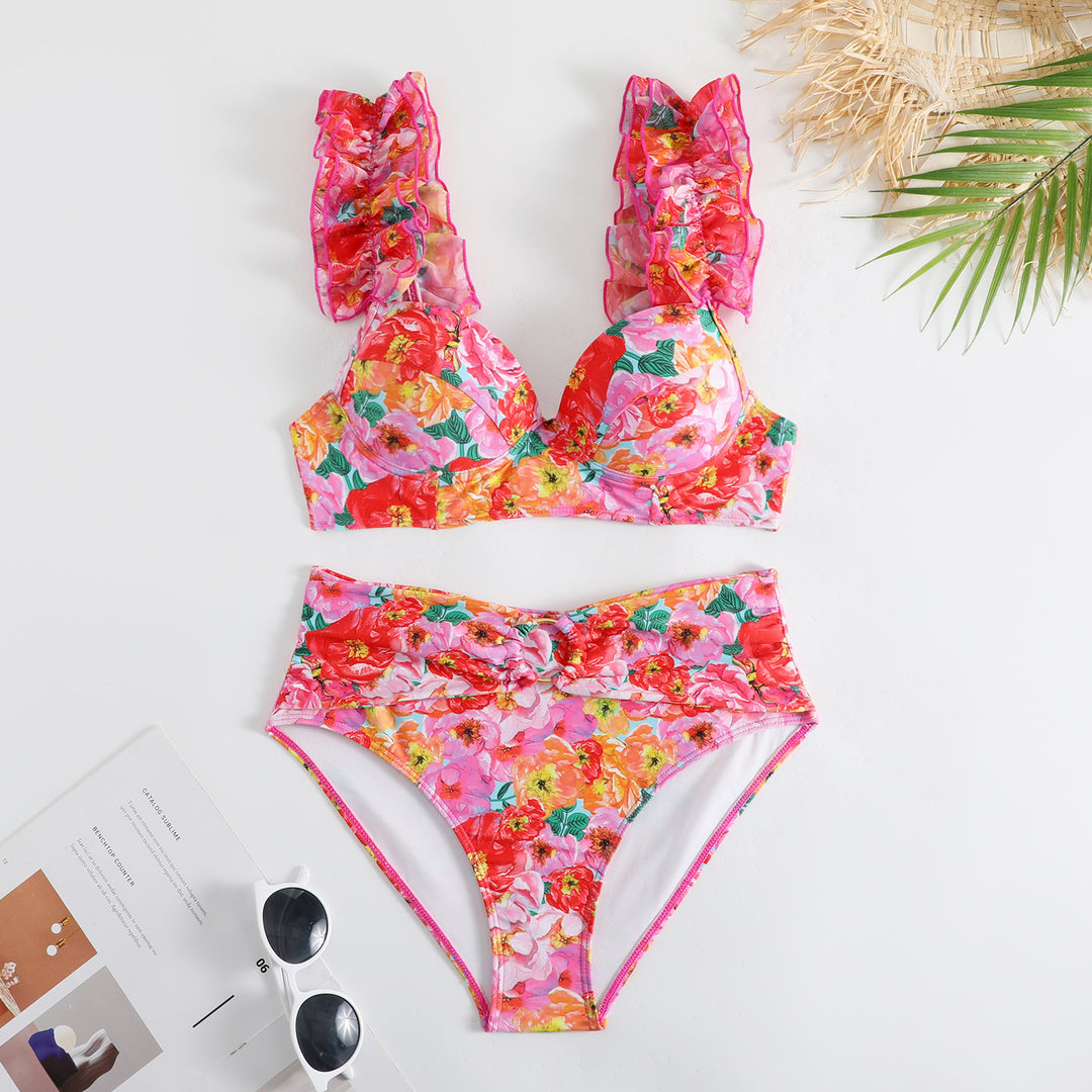 Dame badedragtsæt med blomster ruffle design og matchende omslag nederdel Stilla