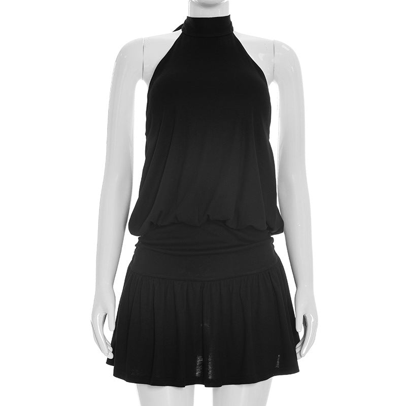 Damen lässiges Trägerkleid mit hochgeschlossenem Design und gerafftem Saum Skovae