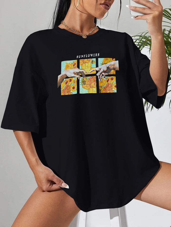 Damer Casual T-shirt med kreativ blomstermotiv Stilla