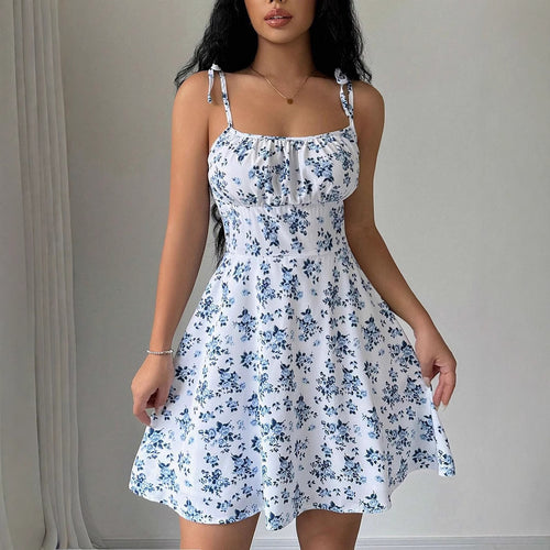 Damer sommer mini kjole med blomster mønstre og brede stropper Stilla