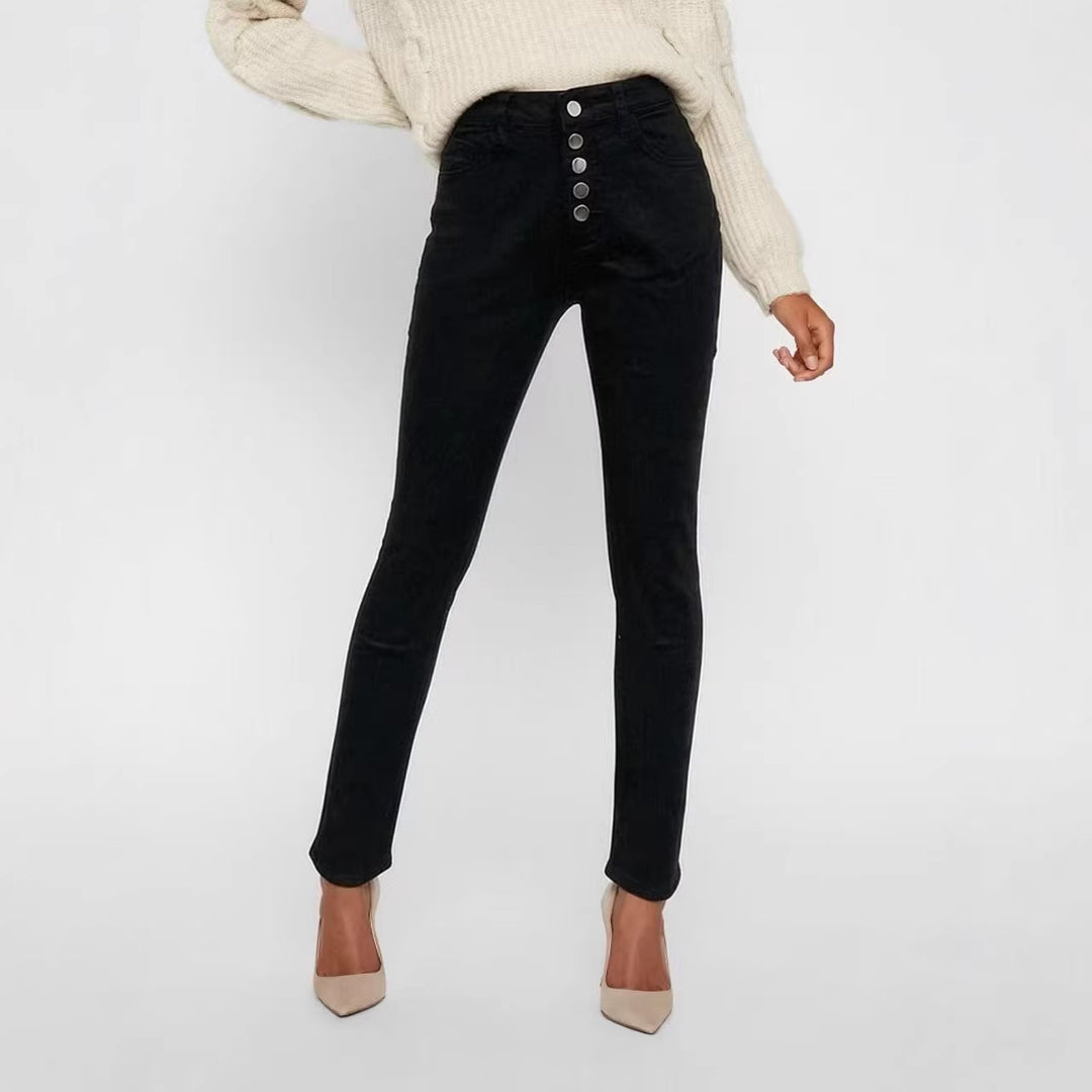 Dame Slim-Fit Jeans med elegant knaplukning og høj talje Skovae