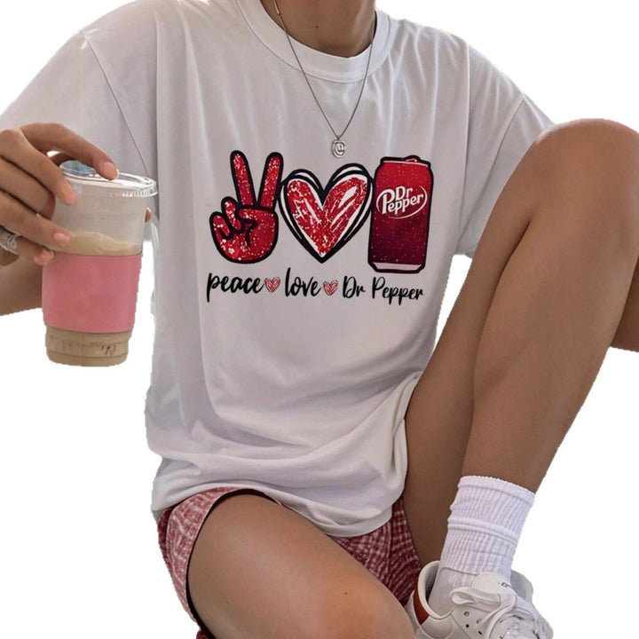 Dame T-shirt med kreativt Peace & Love grafikdesign Skovae
