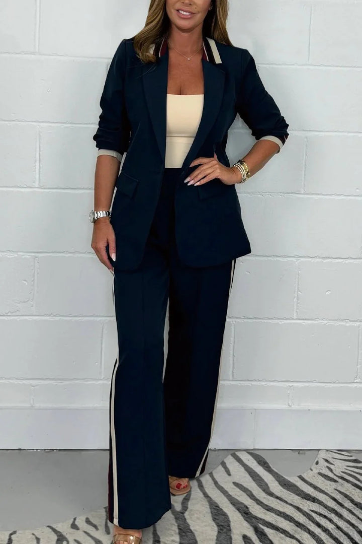 Dame Elegant blazer sæt med fashionable kontraststriber Stilla