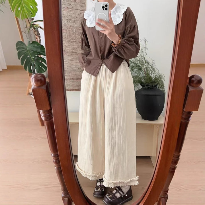 Femme Elegante Button-Up Bluse med Spids Krave Stilla
