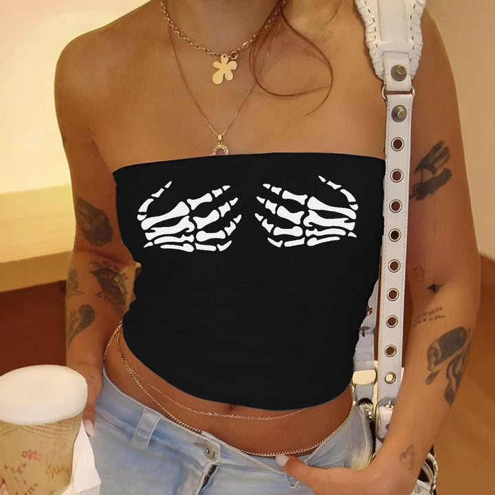 Dame Bandeau-top med elegant blondermotiv Skovae